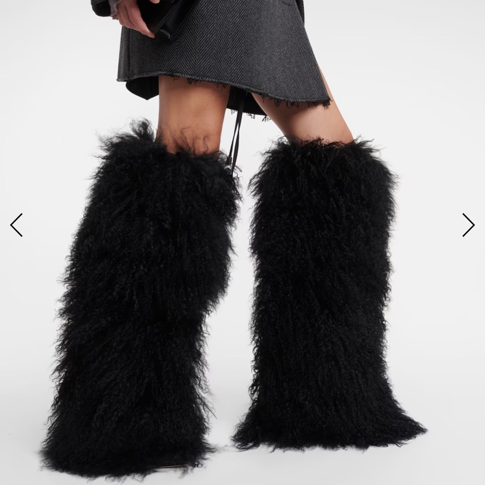 Paris Texas Black Shearling Fur Heeled Boots